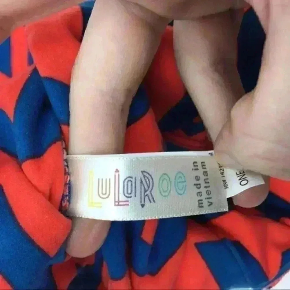 New Lularoe One Size OS leggings Orange Blue 2-12 - Picture 7 of 8